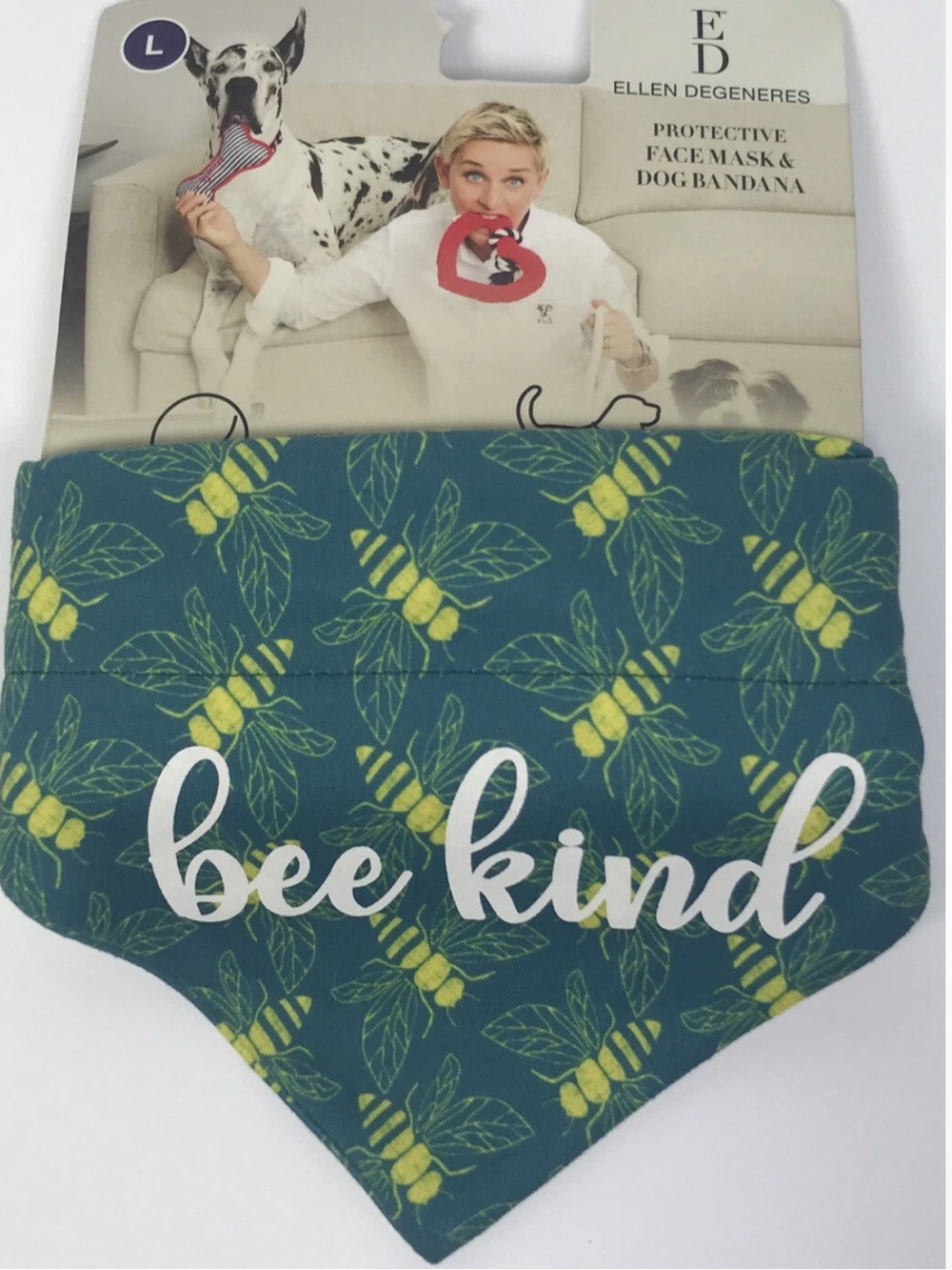 New With Tags”. Ellen DEGENERES Protective Face Mask & Dog Bandana.  Size Large